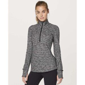 Lululemon Extra Mile 1/2 Zip Running Luon Ringspun Denim Black White Size 4 EUC